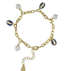 MAYAMAR Enamel Blue Shell Paperclip Bracelet NEW in Box + Pouch + Card $48 $118